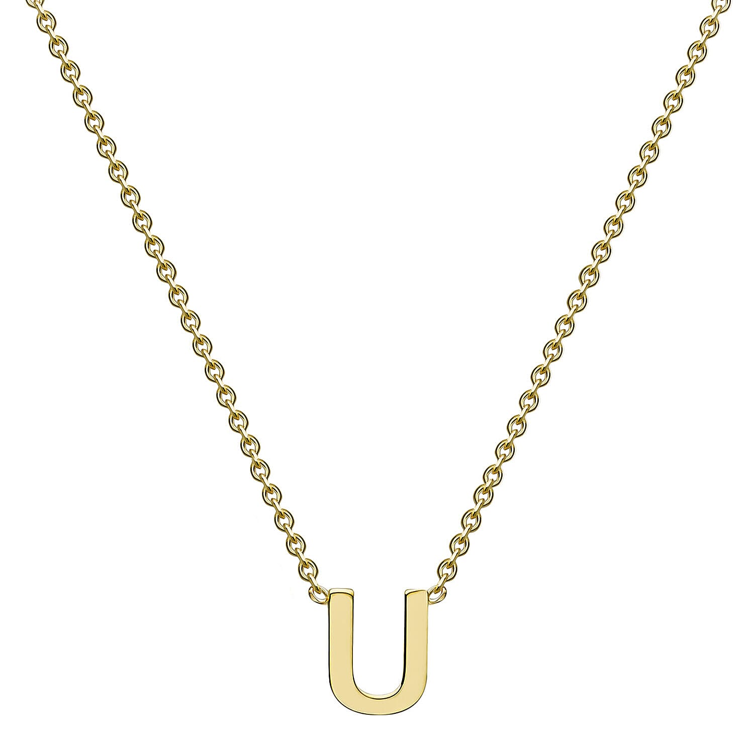 9K Yellow Gold 4mm X 5mm 'U' Initial Adjustable Necklace 15 to 17 Inch