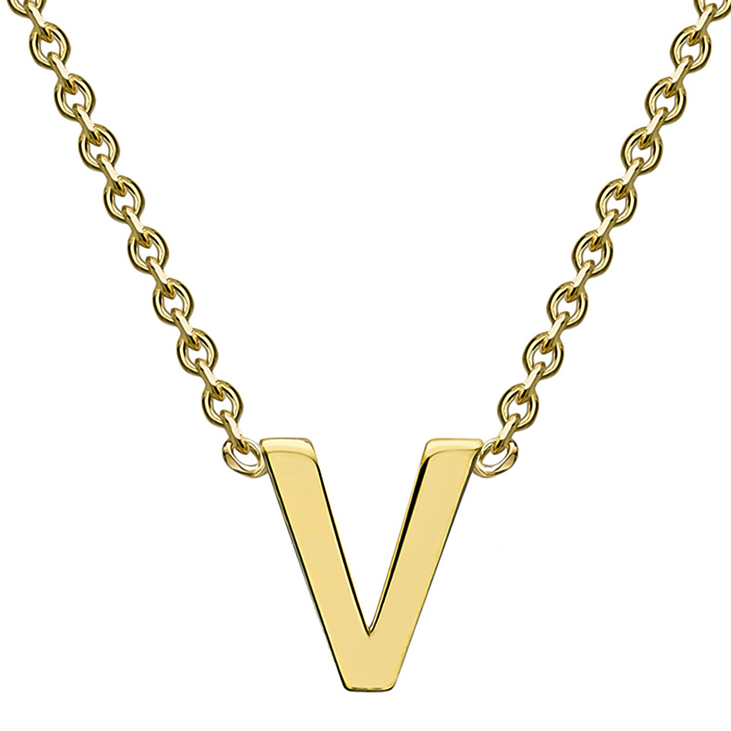 9K Yellow Gold 4mm X 5mm 'V' Initial Adjustable Necklace 15 to 17 Inch