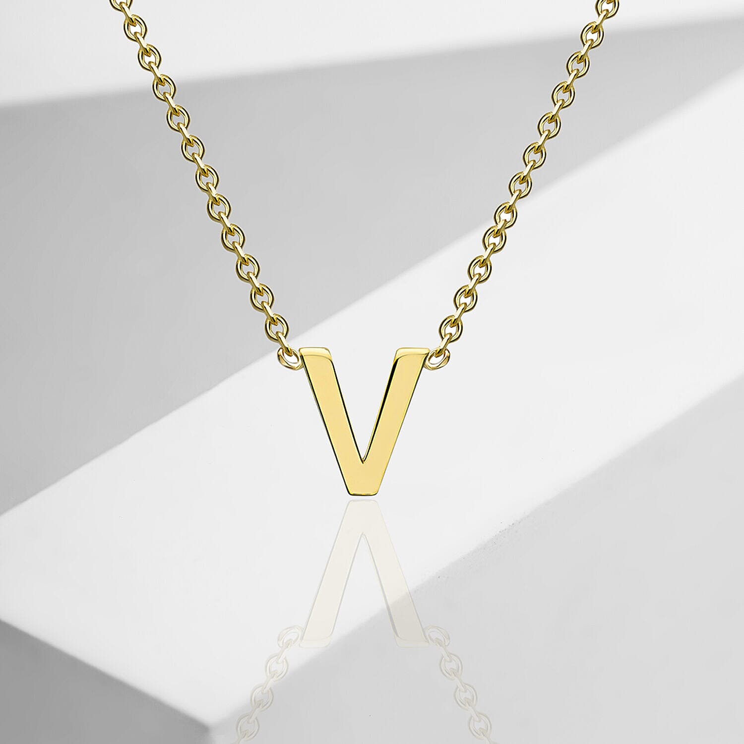 9K Yellow Gold 4mm X 5mm 'V' Initial Adjustable Necklace 15 to 17 Inch