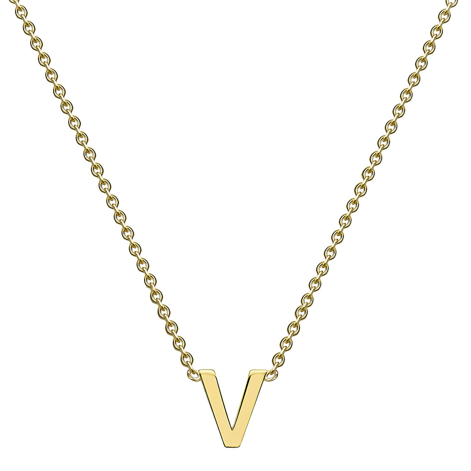 9K Yellow Gold 4mm X 5mm 'V' Initial Adjustable Necklace 15 to 17 Inch