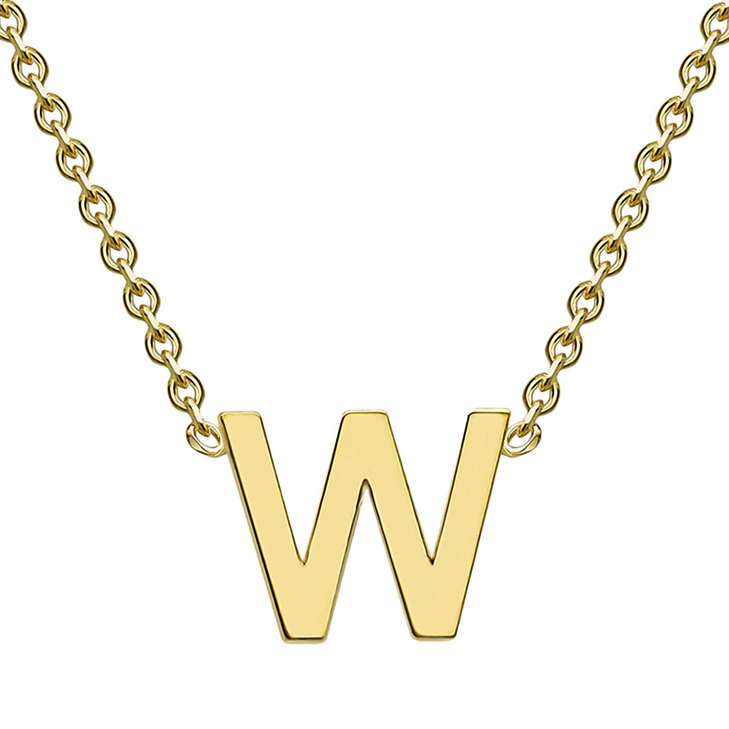 9K Yellow Gold 6mm X 5mm 'W' Initial Adjustable Necklace 15 to 17 Inch