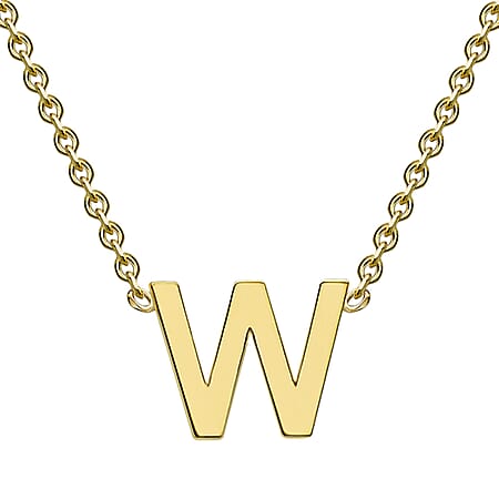 9K Yellow Gold 6mm X 5mm 'W' Initial Adjustable Necklace 15 to 17 Inch