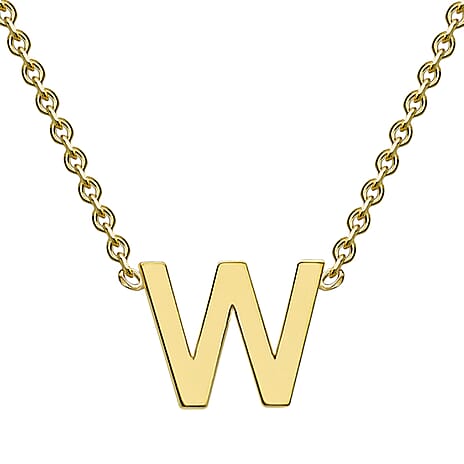 9K Yellow Gold 6mm X 5mm 'W' Initial Adjustable Necklace 15 to 17 Inch