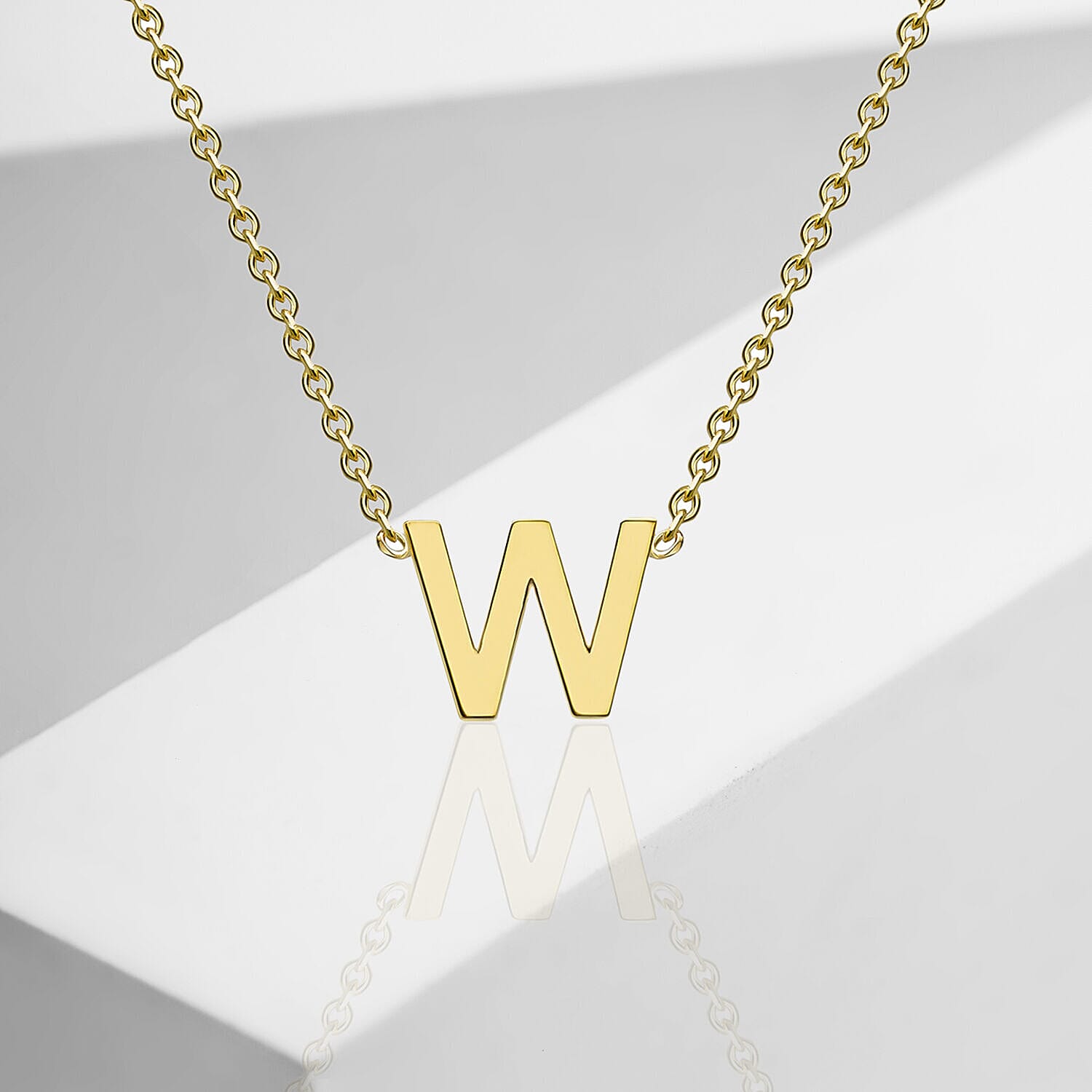 9K Yellow Gold 6mm X 5mm 'W' Initial Adjustable Necklace 15 to 17 Inch