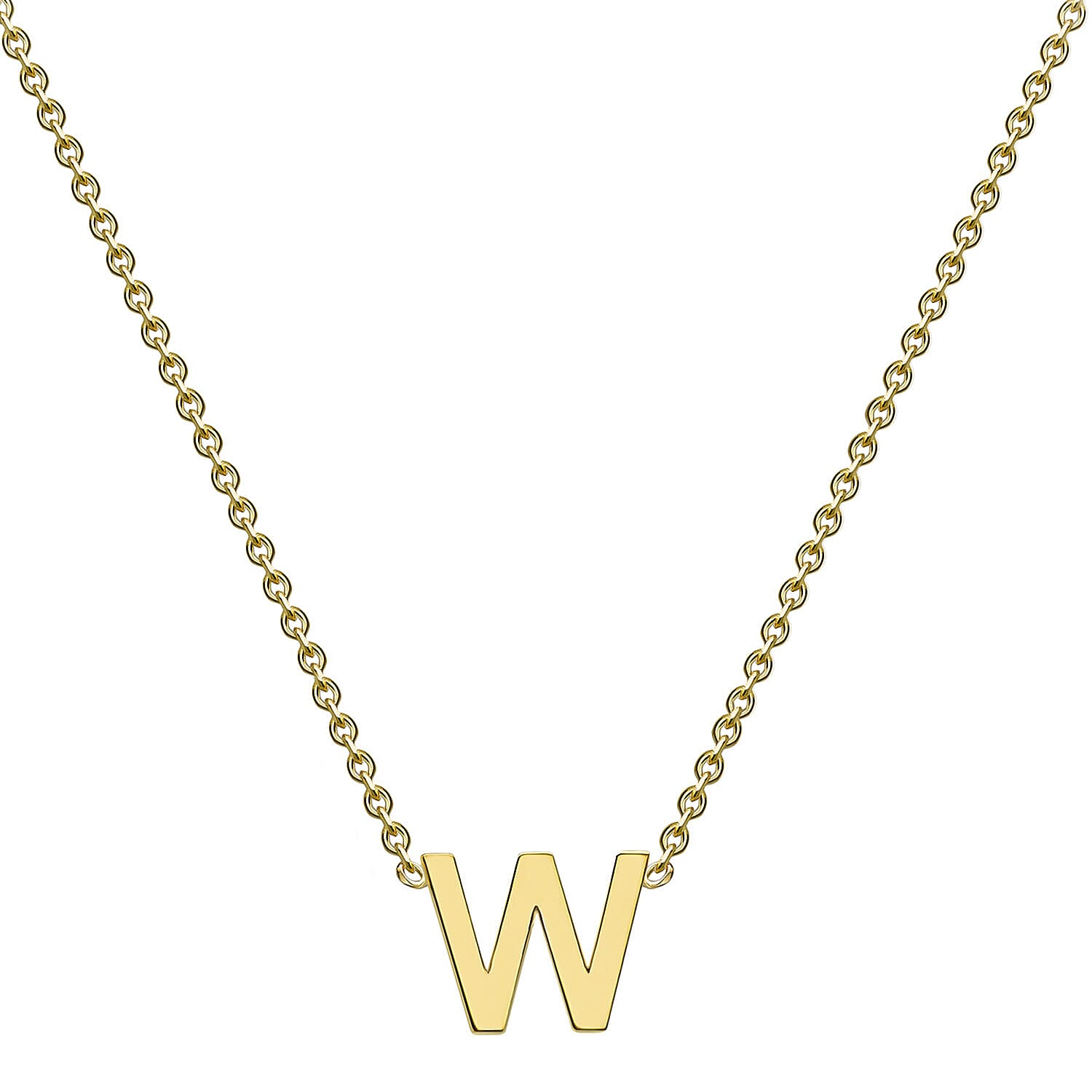 9K Yellow Gold 6mm X 5mm 'W' Initial Adjustable Necklace 15 to 17 Inch