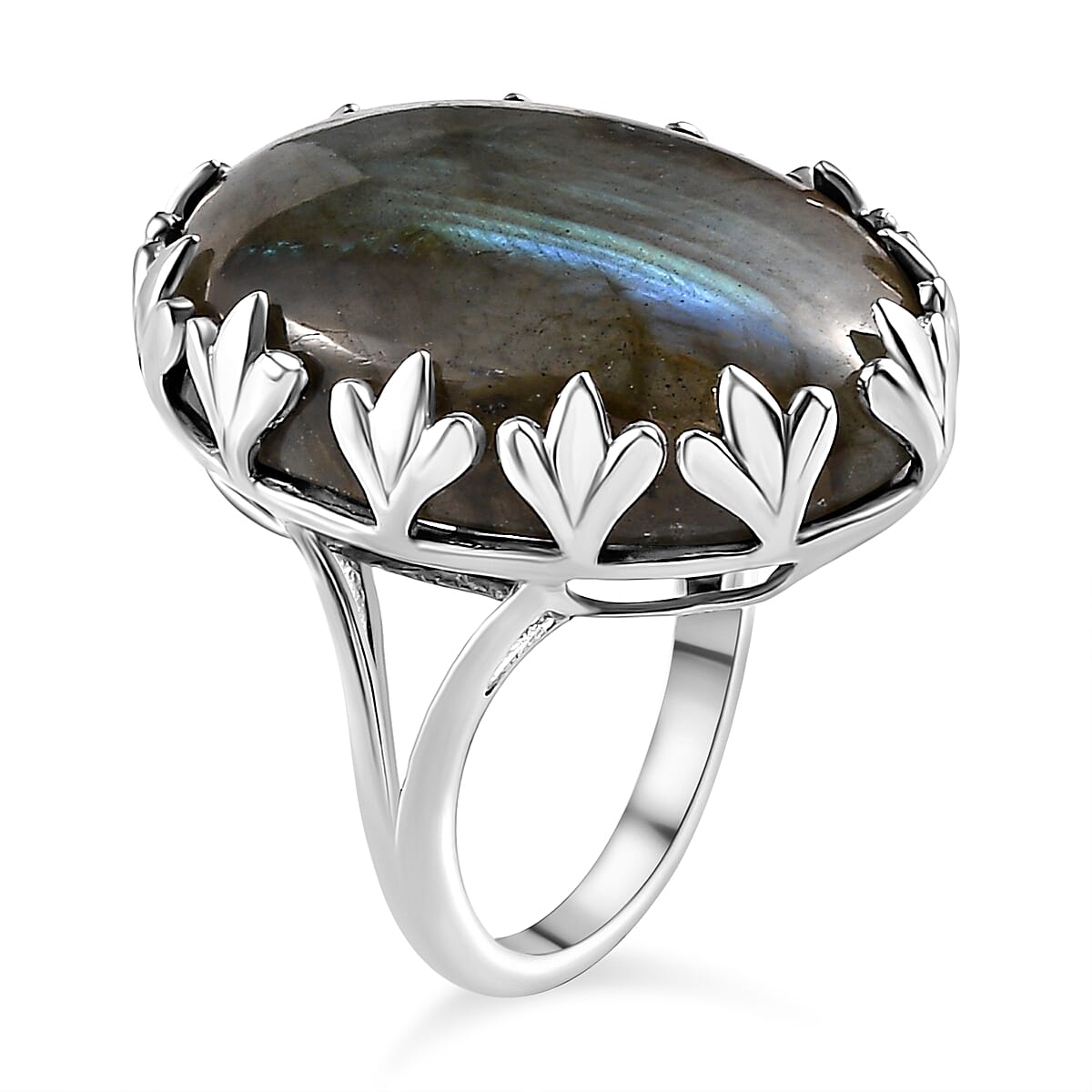 Labradorite Ring in Platinum Overlay Sterling Silver 26.520 Ct.