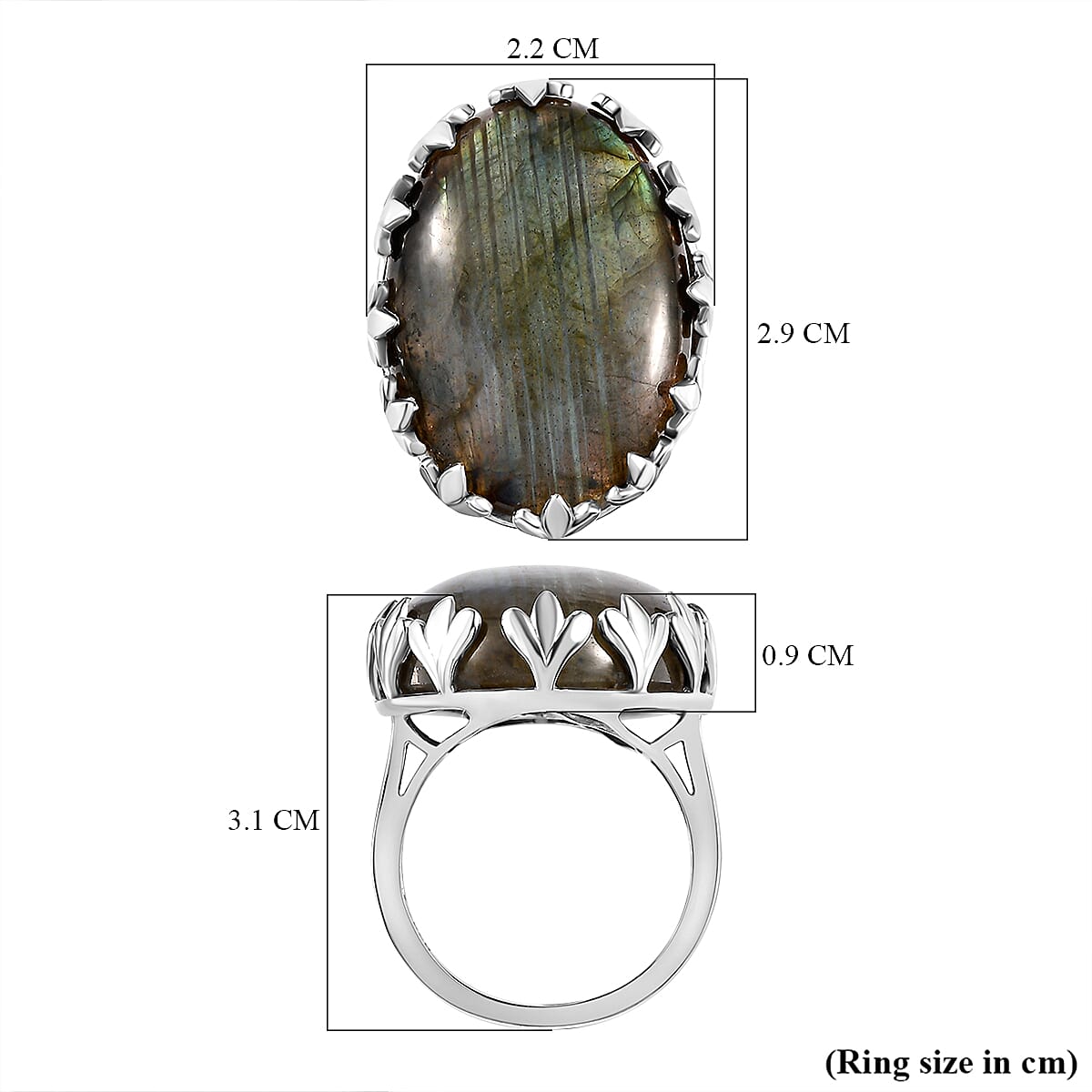 Labradorite Ring in Platinum Overlay Sterling Silver 26.520 Ct.