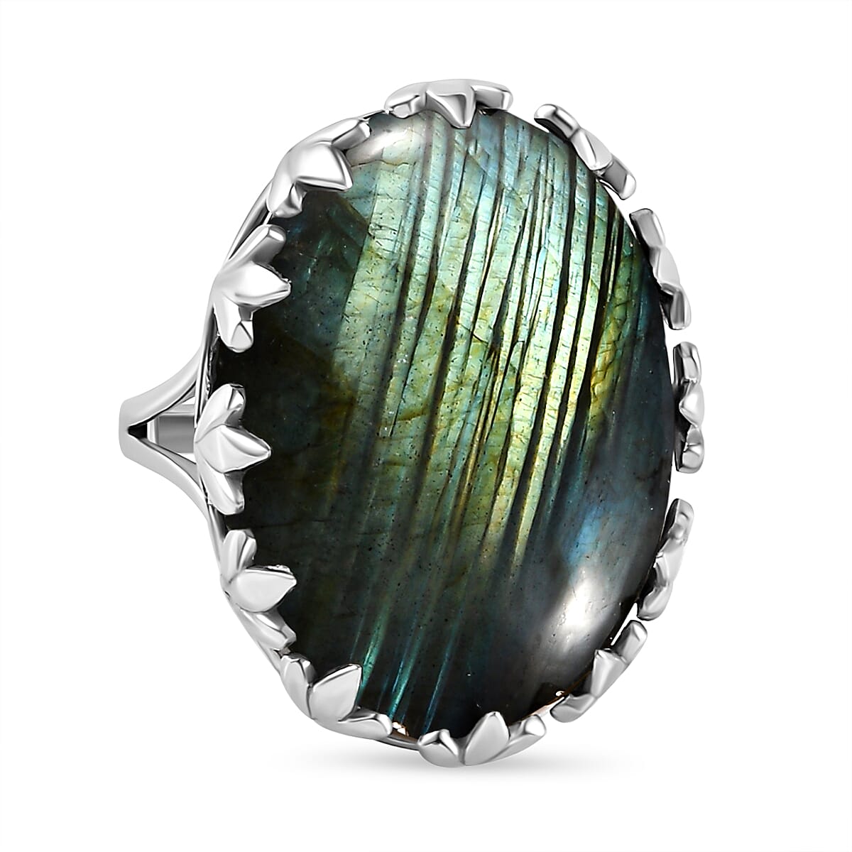 Labradorite Ring in Platinum Overlay Sterling Silver 26.520 Ct.