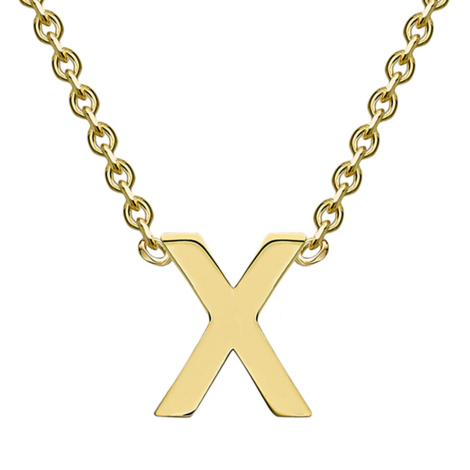 9K Yellow Gold 4mm X 5mm 'X' Initial Adjustable Necklace 15 to 17 Inch