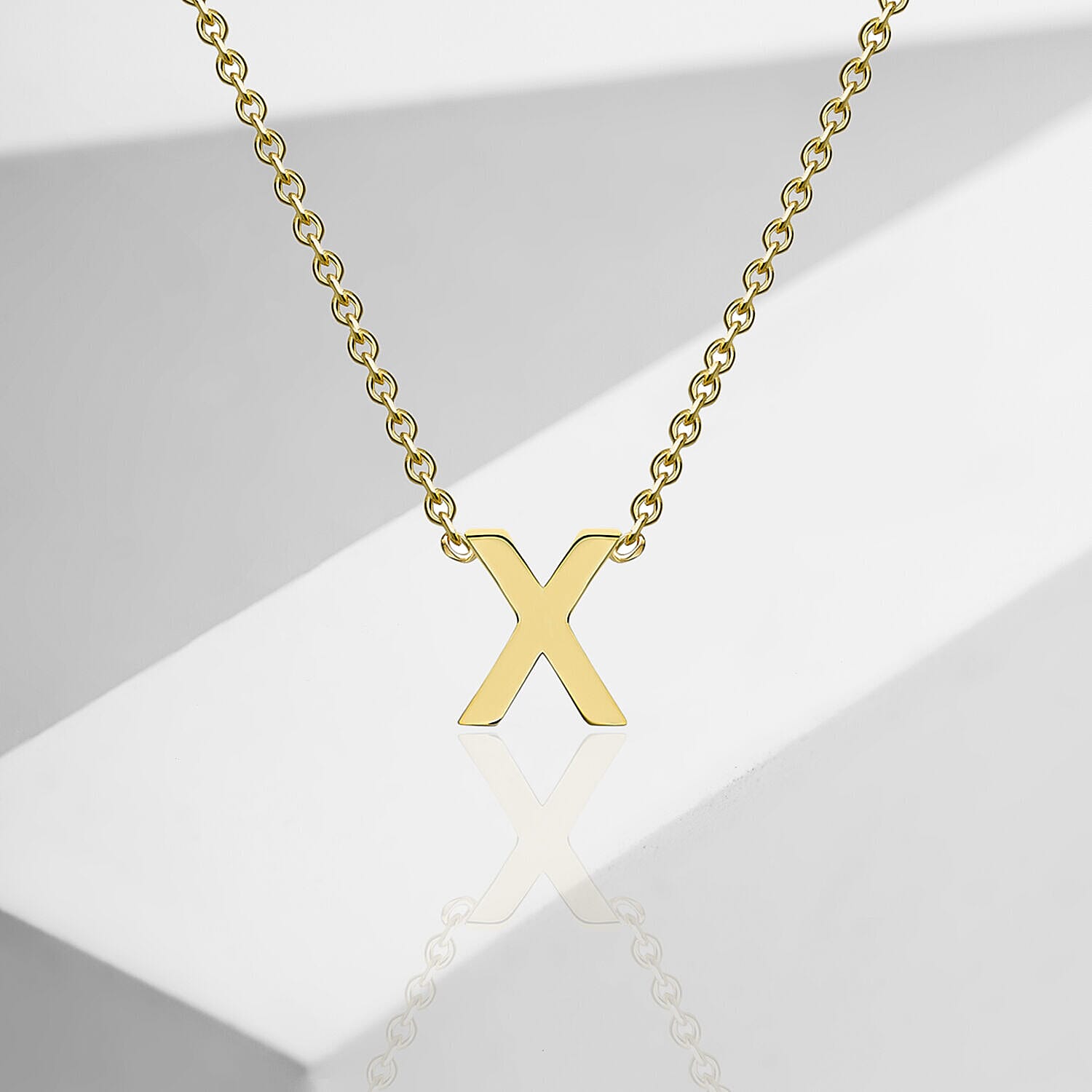 9K Yellow Gold 4mm X 5mm 'X' Initial Adjustable Necklace 15 to 17 Inch