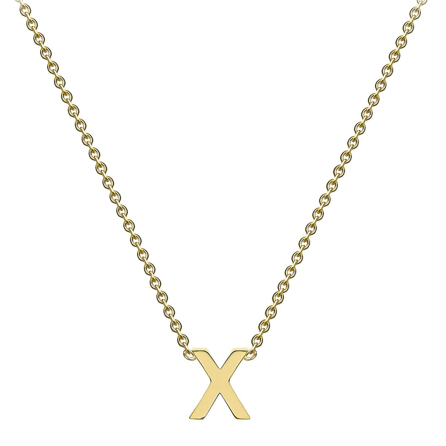 9K Yellow Gold 4mm X 5mm 'X' Initial Adjustable Necklace 15 to 17 Inch