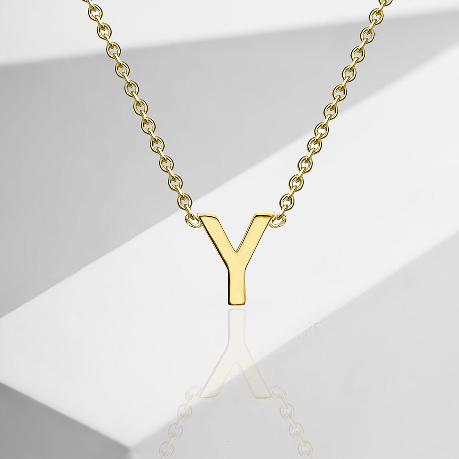 9K Yellow Gold 4.5mm X 4.5mm 'Y' Initial Adjustable Necklace 15 to 17 Inch