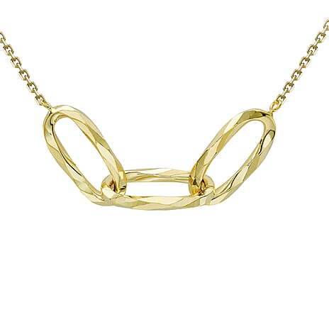 9K Yellow Gold 34.5mm X 6.5mm Diamond Cut Linked Ovals Adjustable Necklace 17 to 18 Inch