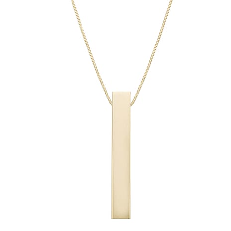 9K Yellow Gold 5mm X 32mm Vertical Rectangular Cuboid Adjustable Necklace 18 to 20 Inch