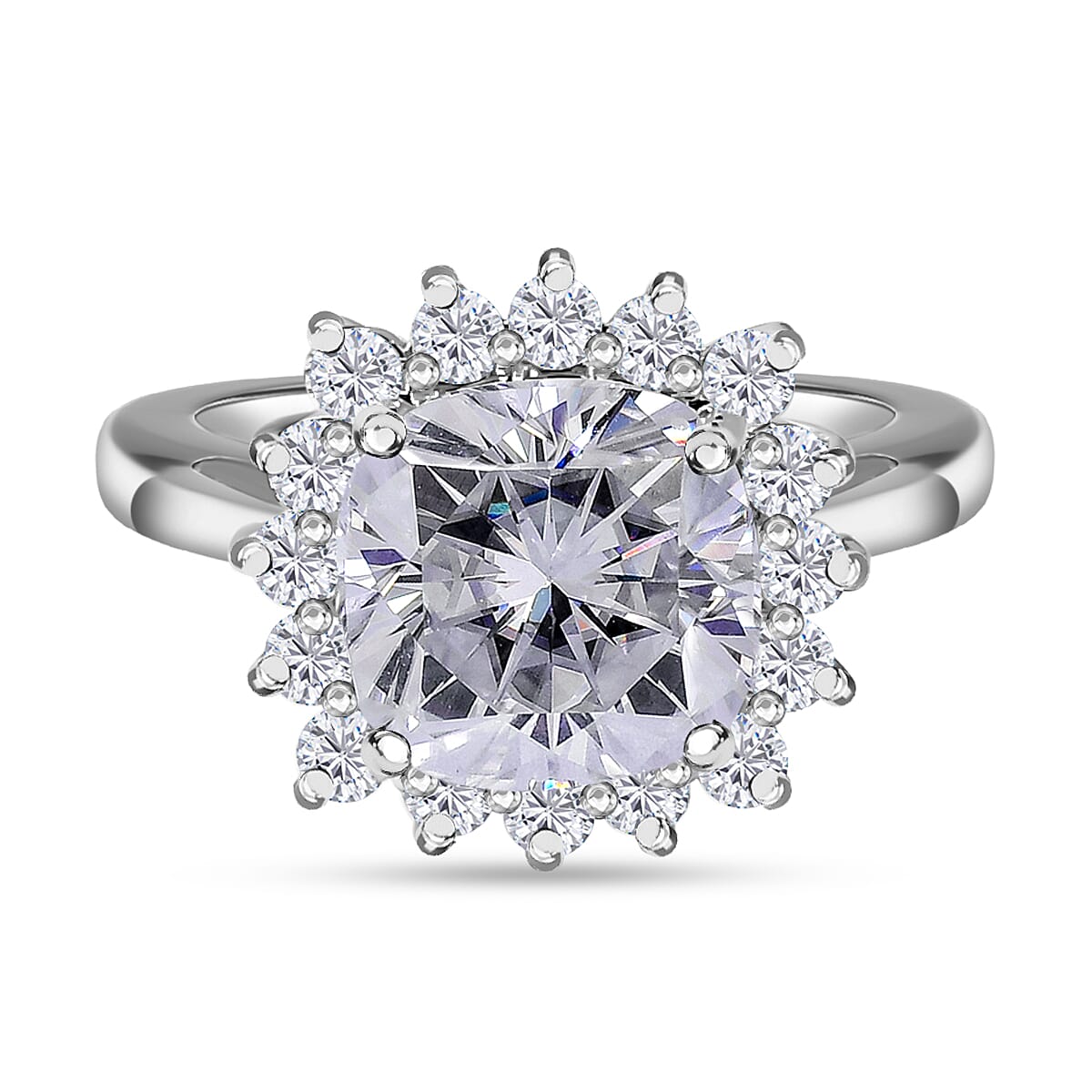Moissanite Ring in Platinum Overlay Sterling Silver 4.95 Ct.