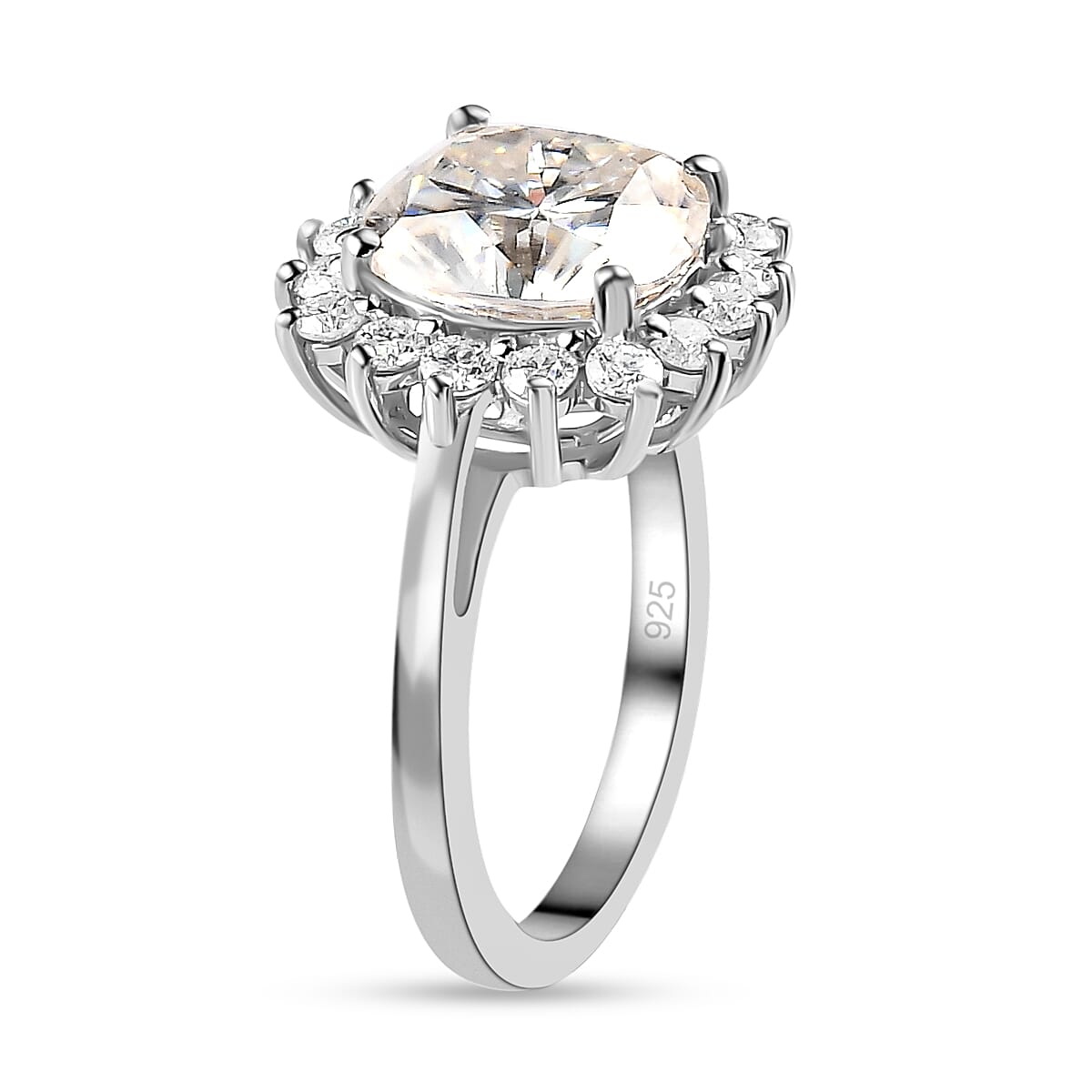 Moissanite Ring in Platinum Overlay Sterling Silver 4.95 Ct.