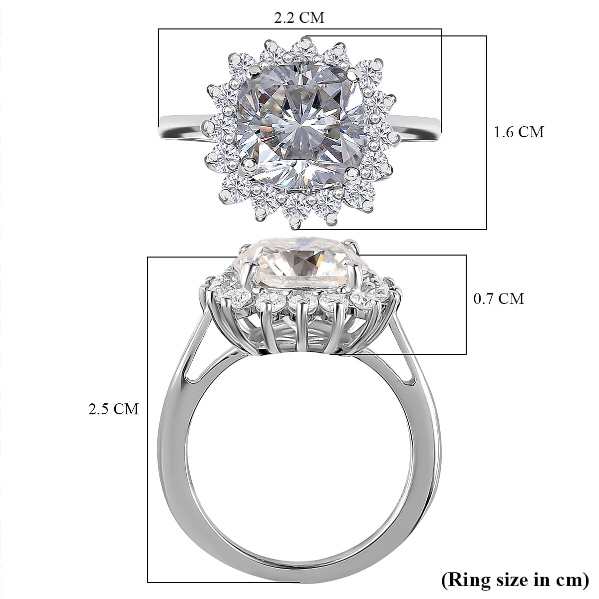 Moissanite Ring in Platinum Overlay Sterling Silver 4.95 Ct.