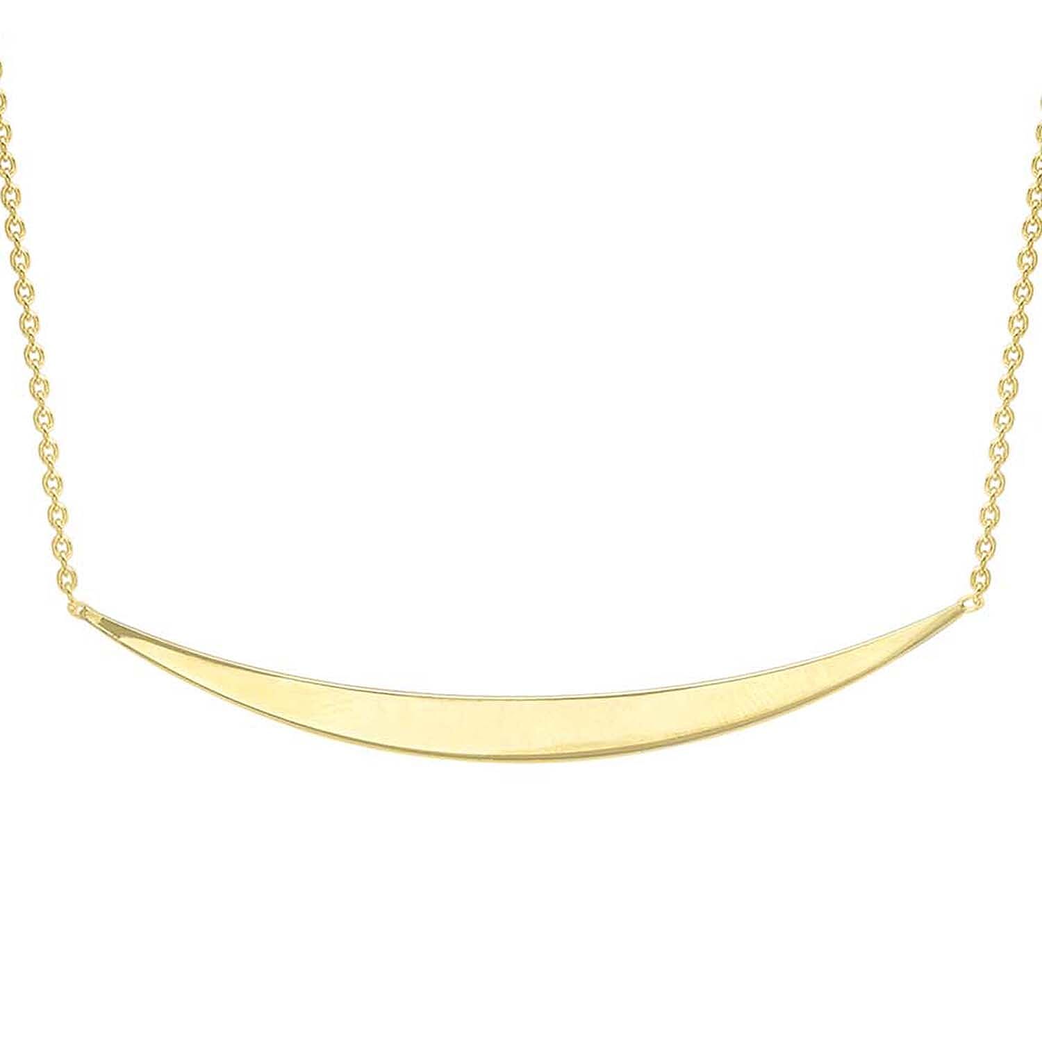9K Yellow Gold 41mm X 3mm Curved Bar Adjustable Necklace 16 to 17 Inch