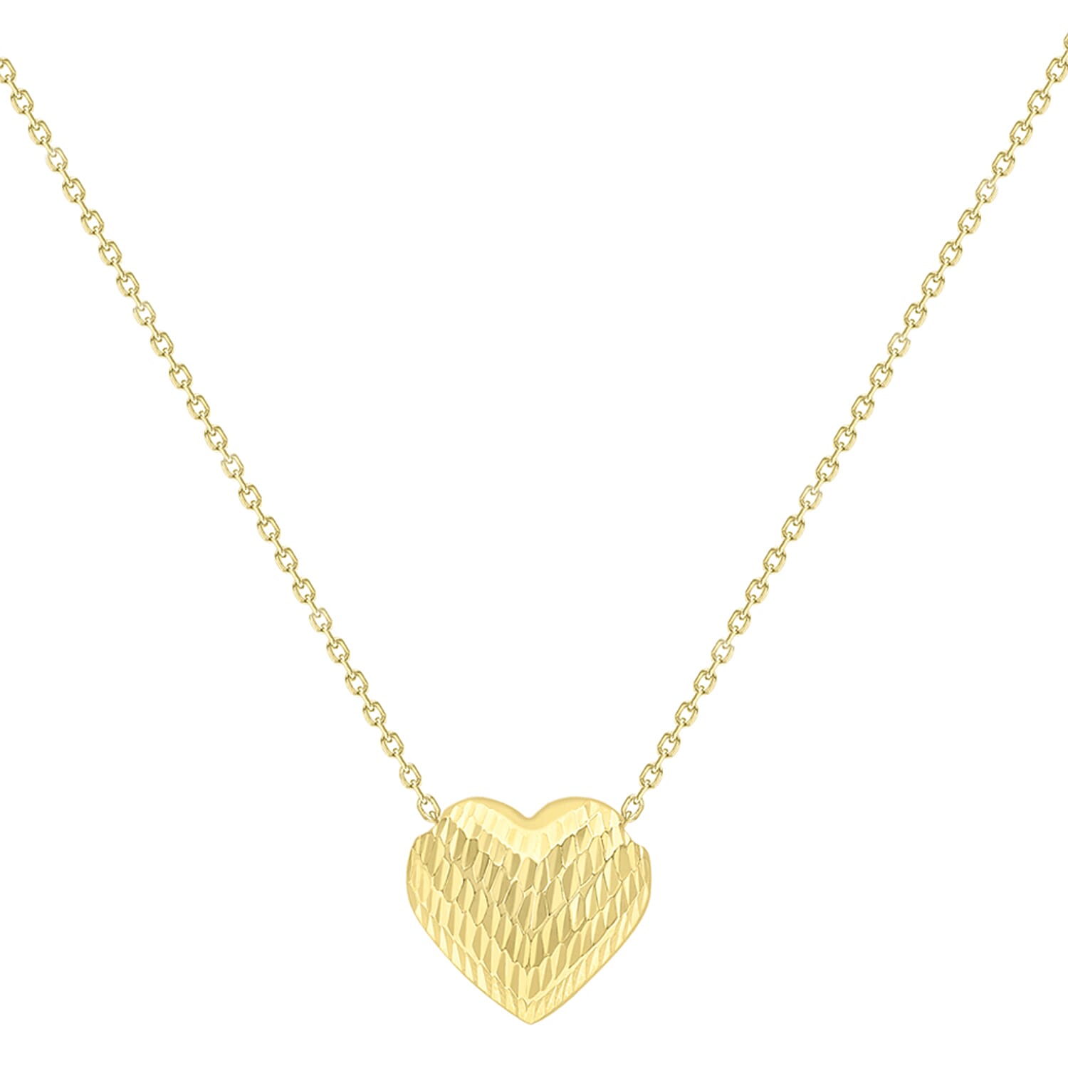 9K Yellow Gold 12.2mm X 11.2mm Diamond Cut Sliding Heart Necklace 17.75 Inch