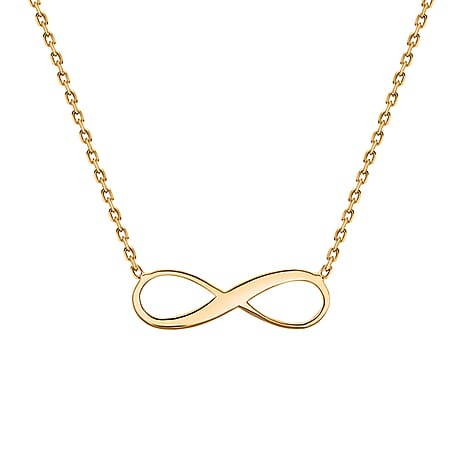 9K Yellow Gold 15.5mm X 5.3mm Infinity Adjustable Necklace 16 to 18 Inch