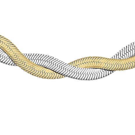 9K Two Colour Gold Diamond Cut Twined Herringbone Necklace 17 Inch