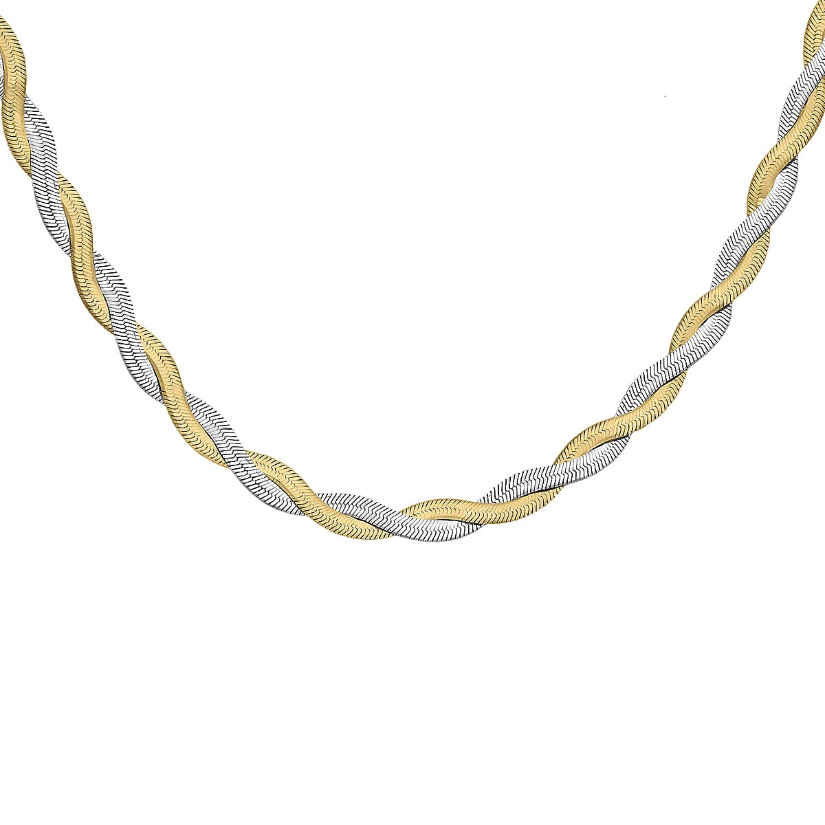 9K Two Colour Gold Diamond Cut Twined Herringbone Necklace 17 Inch