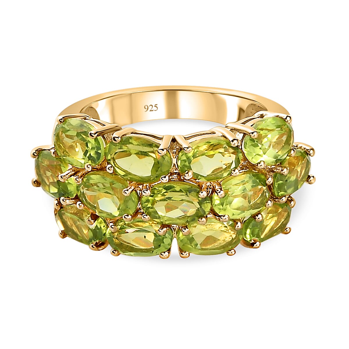 Natural Hebei Peridot Cluster Ring in 18K Vermeil Yellow Gold Overlay Sterling Silver 5.86 Ct.