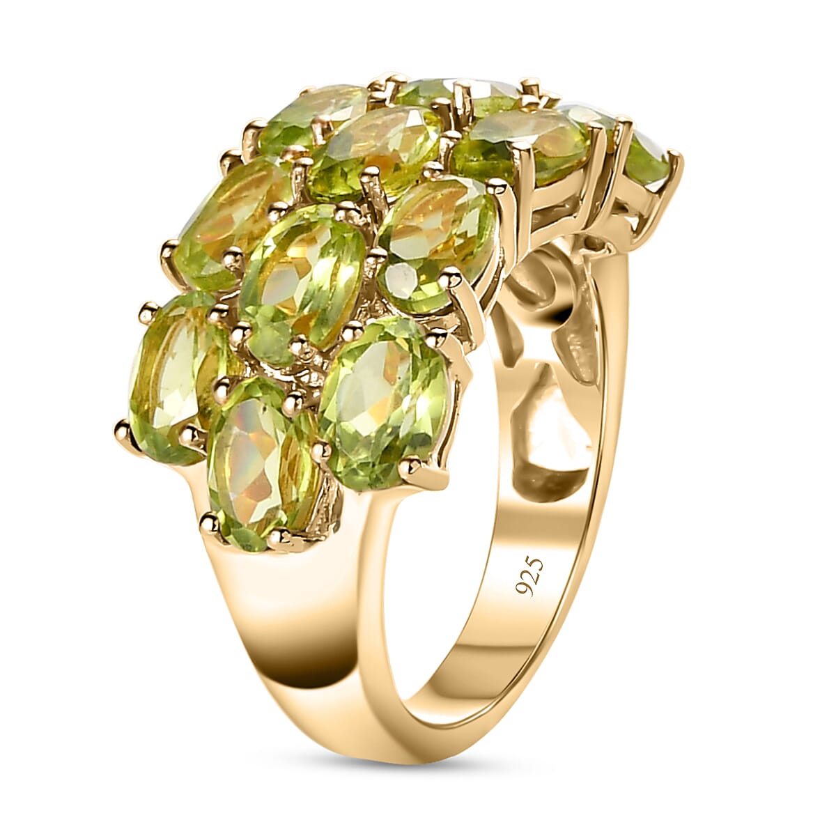 Natural Hebei Peridot Cluster Ring in 18K Vermeil Yellow Gold Overlay Sterling Silver 5.86 Ct.