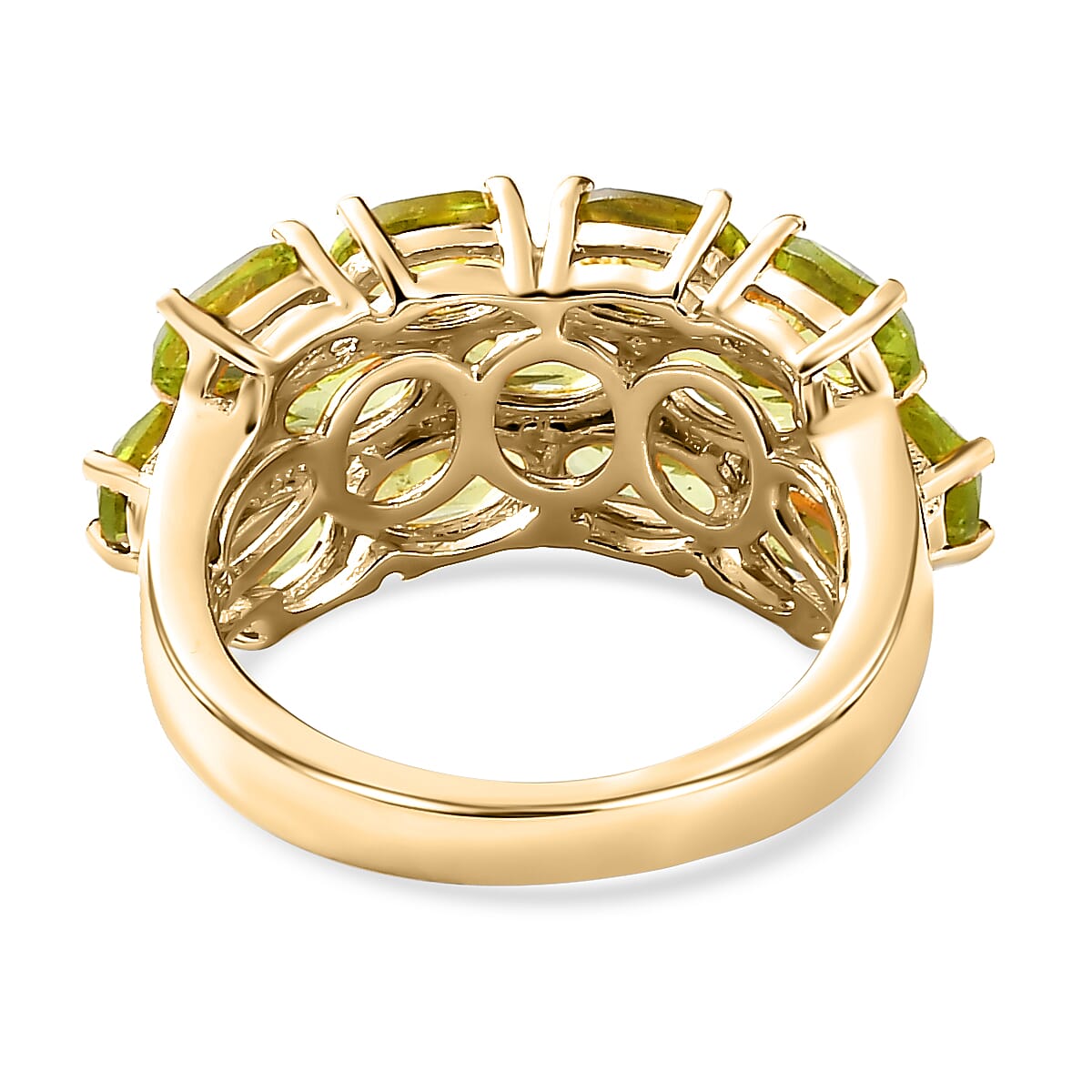 Natural Hebei Peridot Cluster Ring in 18K Vermeil Yellow Gold Overlay Sterling Silver 5.86 Ct.