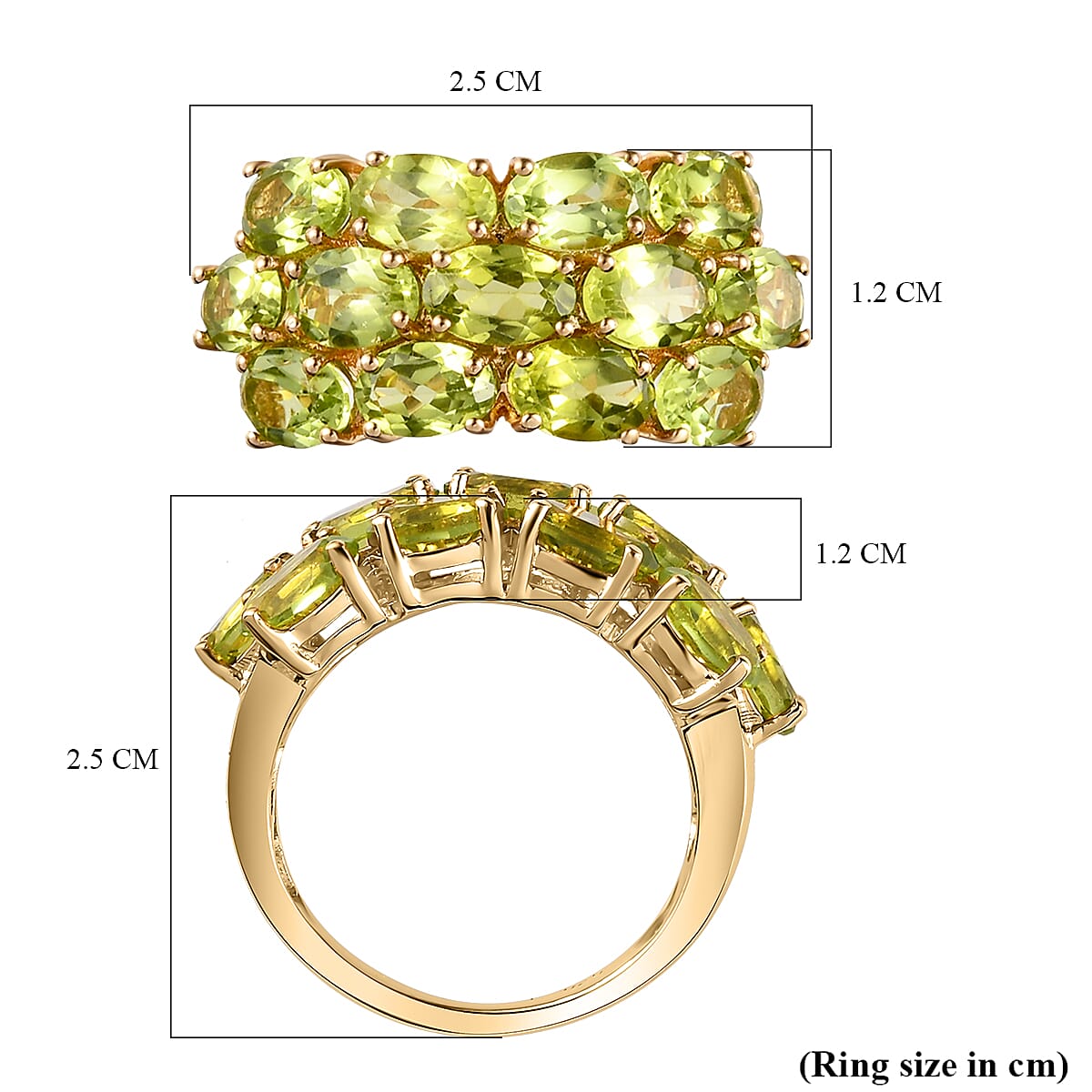 Natural Hebei Peridot Cluster Ring in 18K Vermeil Yellow Gold Overlay Sterling Silver 5.86 Ct.