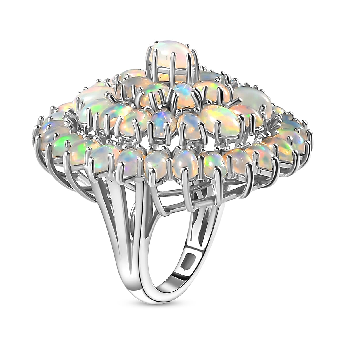 Ethiopian Welo Opal Cluster Ring in Platinum Overlay Sterling Silver 9.39 Ct, Silver Wt. 9.80 Gms