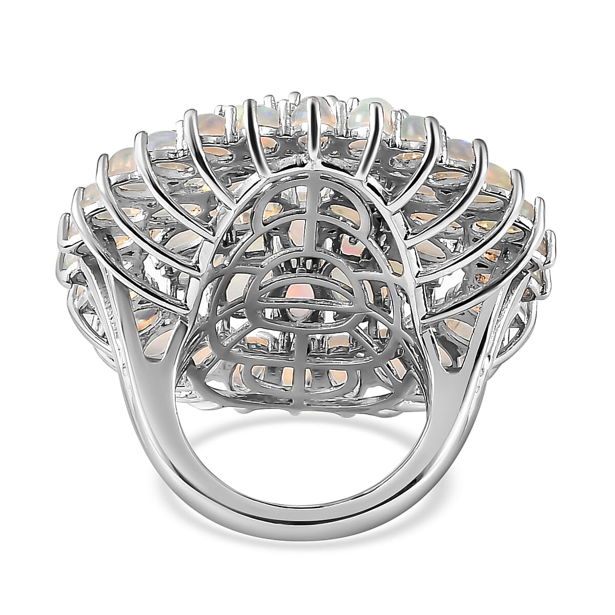 Ethiopian Welo Opal Cluster Ring in Platinum Overlay Sterling Silver 9.39 Ct, Silver Wt. 9.80 Gms