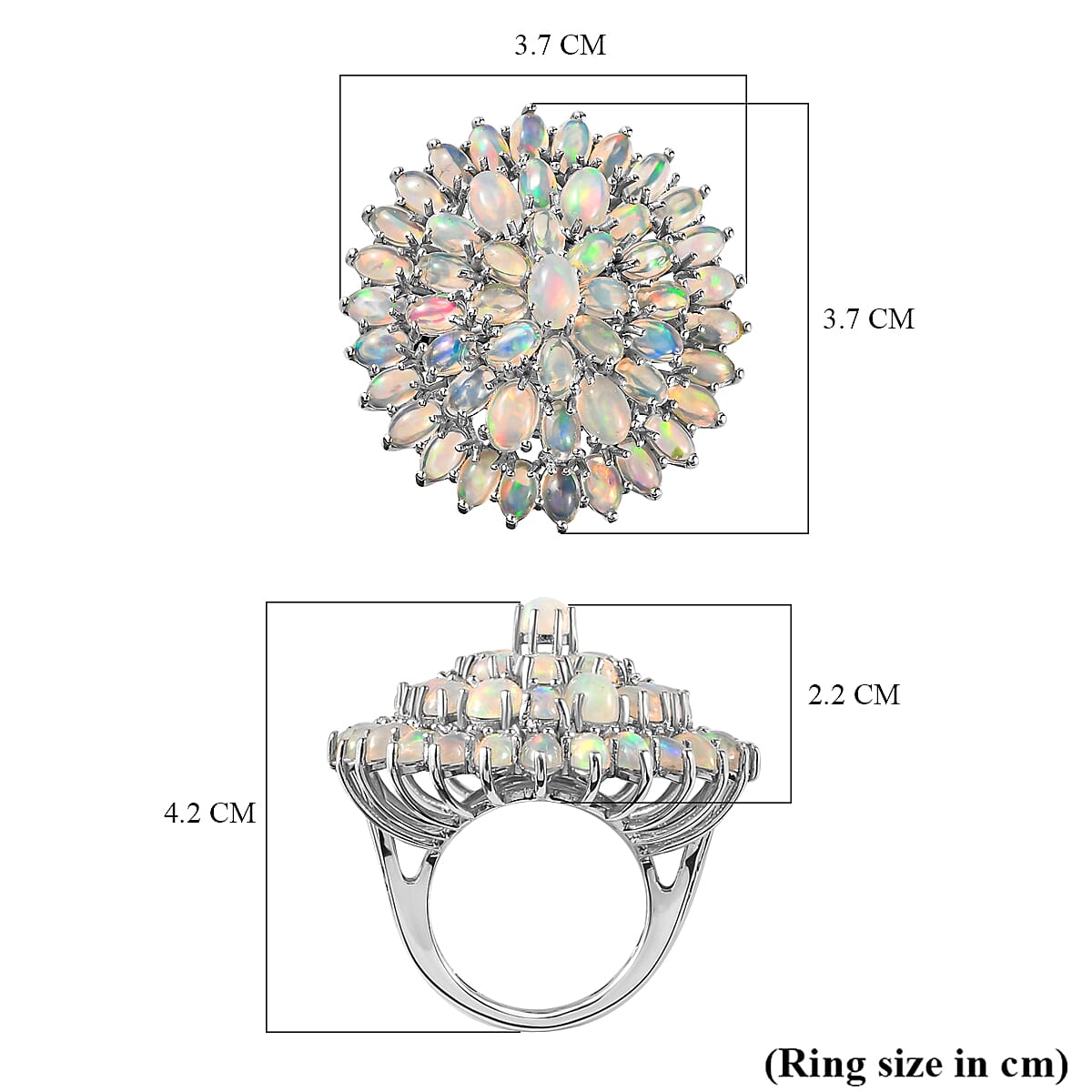 Ethiopian Welo Opal Cluster Ring in Platinum Overlay Sterling Silver 9.39 Ct, Silver Wt. 9.80 Gms