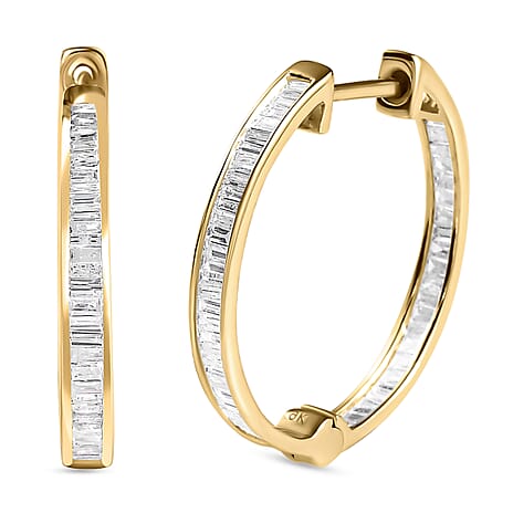 9K Yellow Gold SGL Certified Diamond (I3/G-H) Hoop Earrings 1.00 Ct.