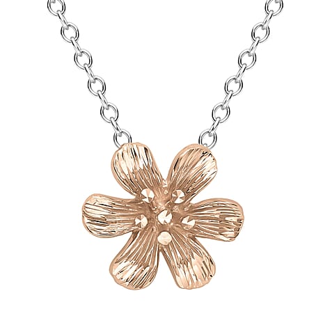 9K Two Colour Gold Flower Necklace 17 to 18 Inch