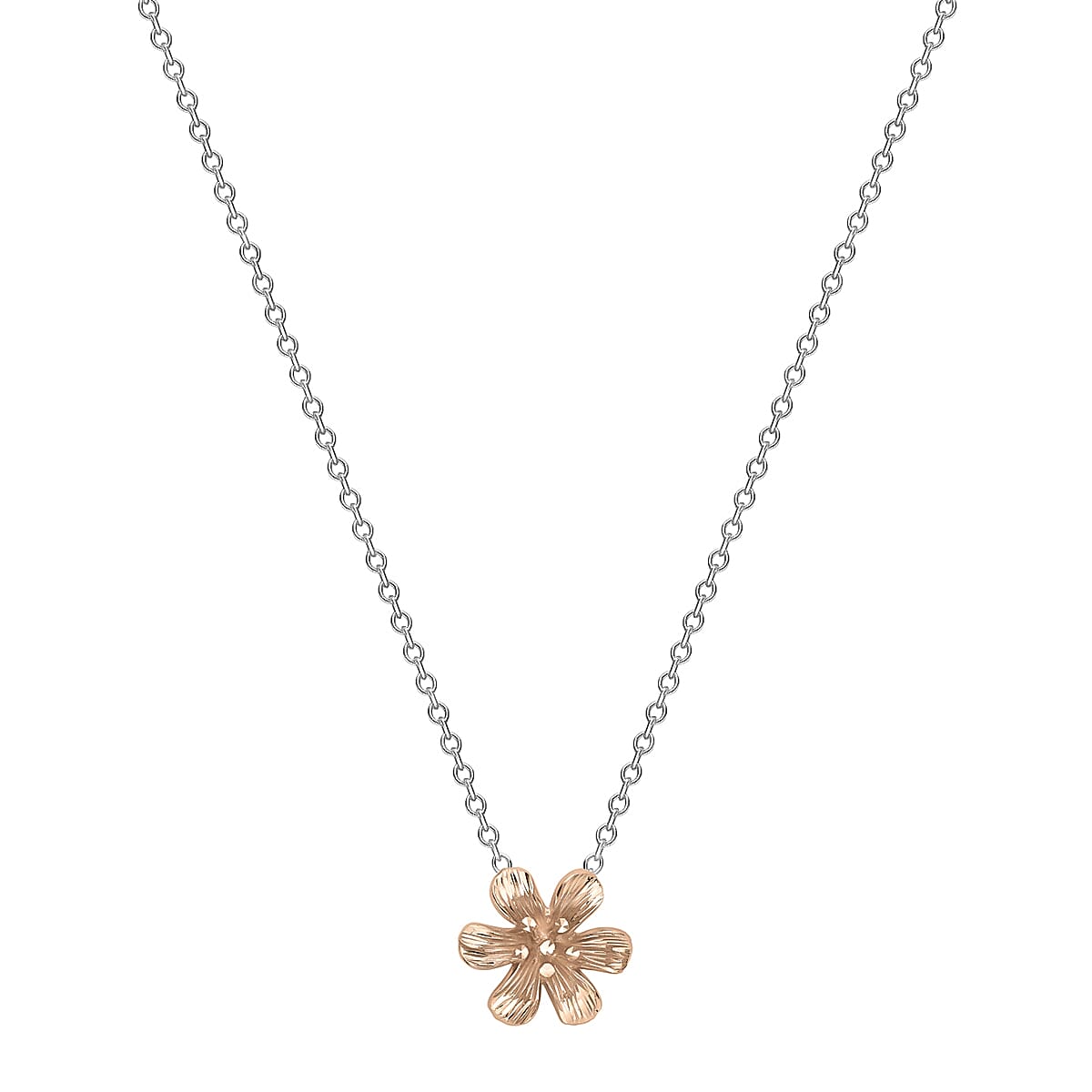 9K Two Colour Gold Flower Necklace 17 to 18 Inch