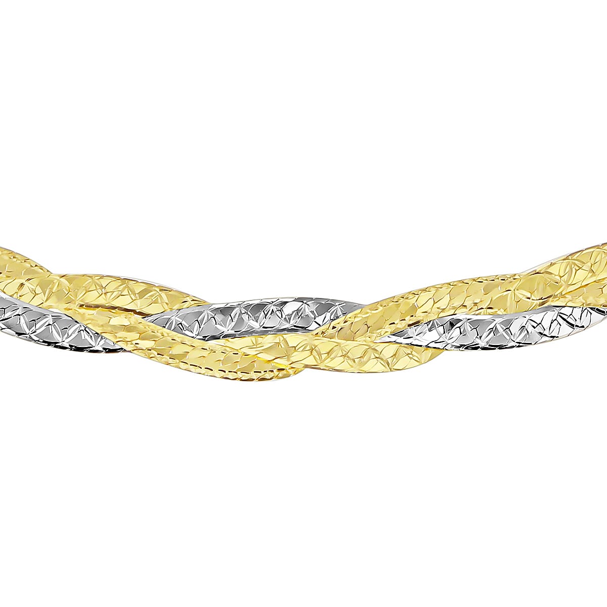 9K Two Colour Gold 3.5mm Diamond Cut 3 Plait Herringbone Necklace 18 Inch