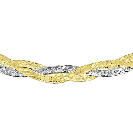 9K Two Colour Gold 3.5mm Diamond Cut 3 Plait Herringbone Necklace 18 Inch