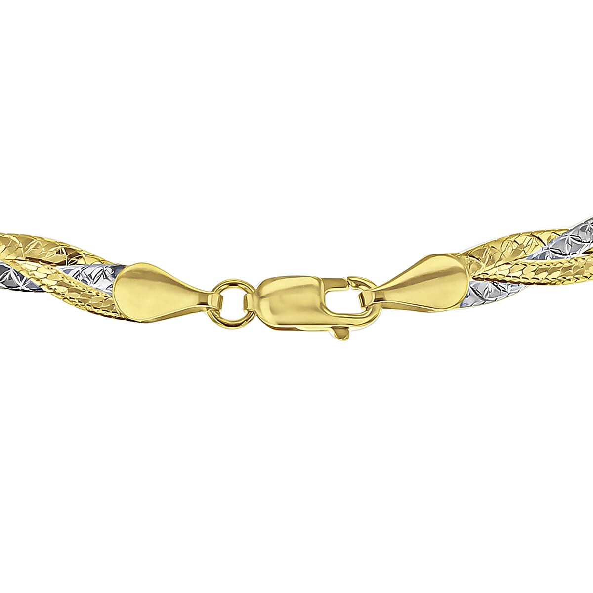 9K Two Colour Gold 3.5mm Diamond Cut 3 Plait Herringbone Necklace 18 Inch