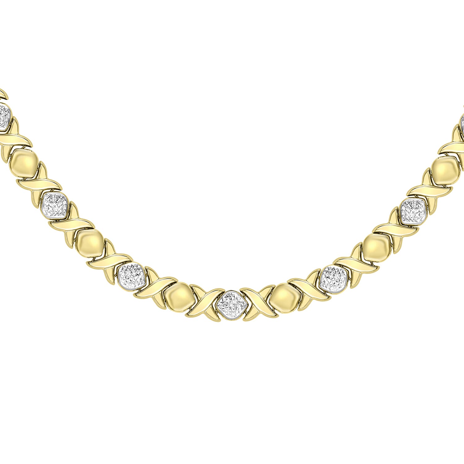 9K Two Colour Gold Diamond Cut Hugs And Kisses Necklace 17 Inch