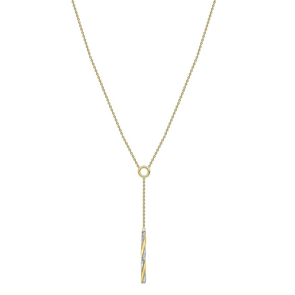 9K Two Colour Gold Diamond Cut Twist Bar Adjustable Necklace 16 to 17 Inch