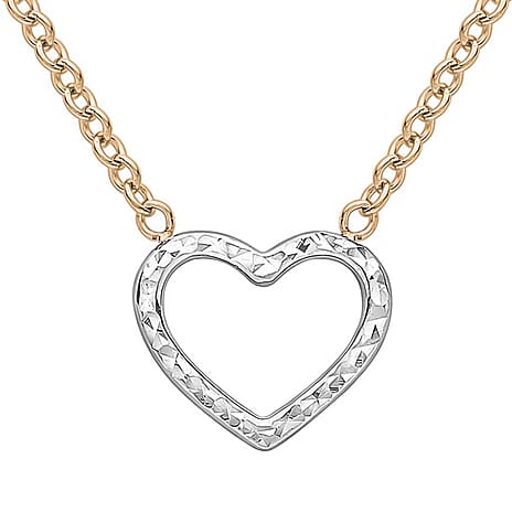 9K Two Colour Gold Diamond Cut Heart Adjustable Necklace 16 to 17 Inch