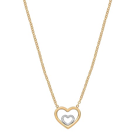 9K Two Colour Gold Diamond Cut Heart Adjustable Necklace 16 to 17 Inch