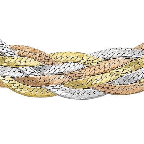 9K Three Colour Gold 6 Plait Textured Herringbone Necklace 16.5 Inch