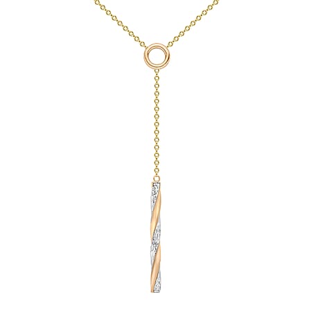 9K Three Tone Gold 2.5mm X 32.5mm Diamond Cut Twist Bar Adjustable Necklace 16 to 17 Inch