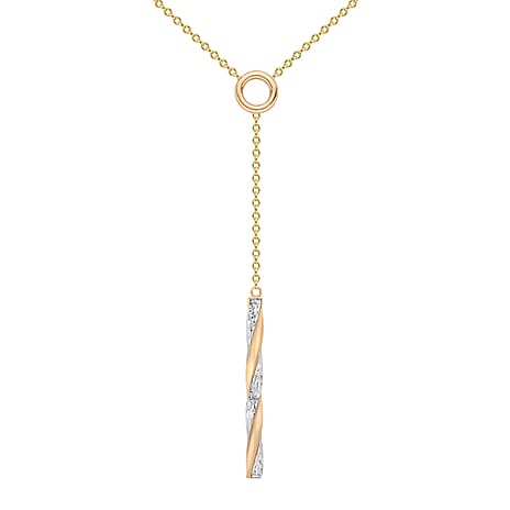 9K Three Tone Gold 2.5mm X 32.5mm Diamond Cut Twist Bar Adjustable Necklace 16 to 17 Inch