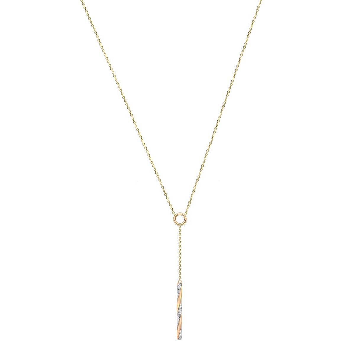 9K Three Tone Gold 2.5mm X 32.5mm Diamond Cut Twist Bar Adjustable Necklace 16 to 17 Inch