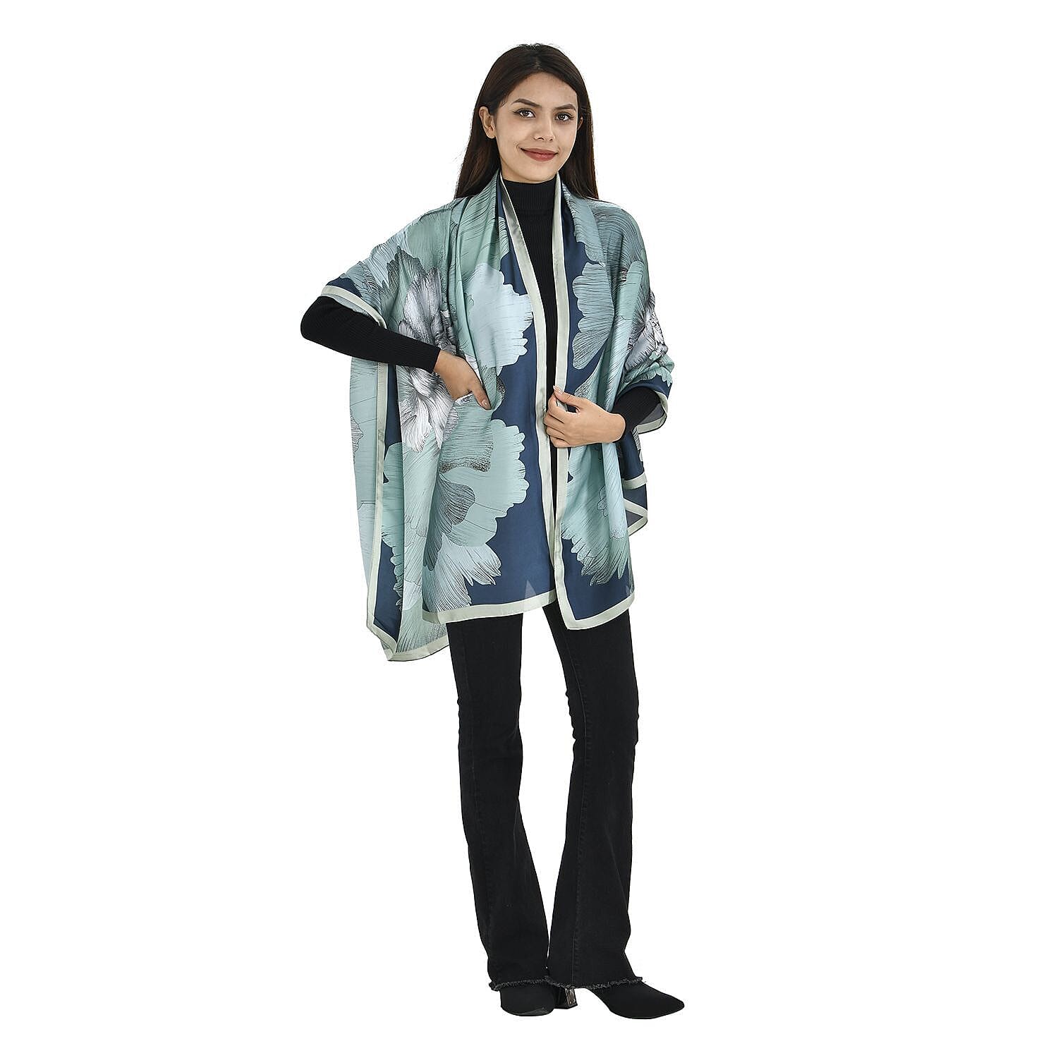 TAMSY Aqua Printed Scarf (Size 180x87 Cm) - Green