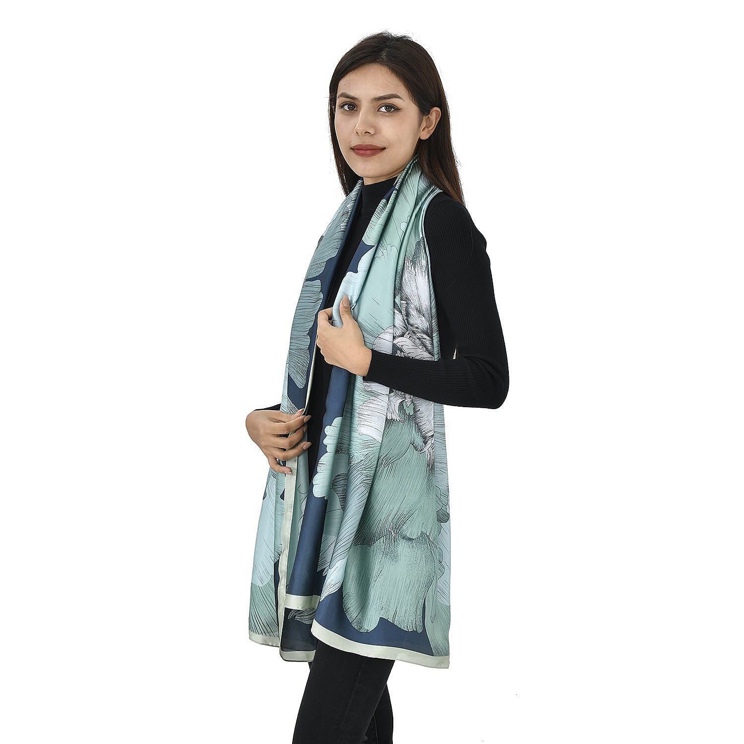 TAMSY Aqua Printed Scarf (Size 180x87 Cm) - Green