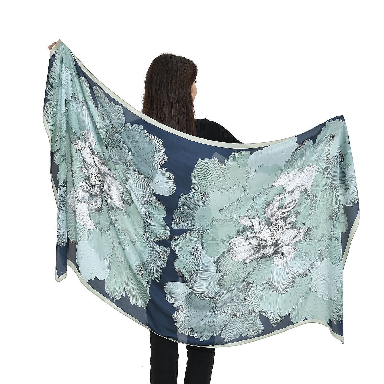 TAMSY Aqua Printed Scarf (Size 180x87 Cm) - Green